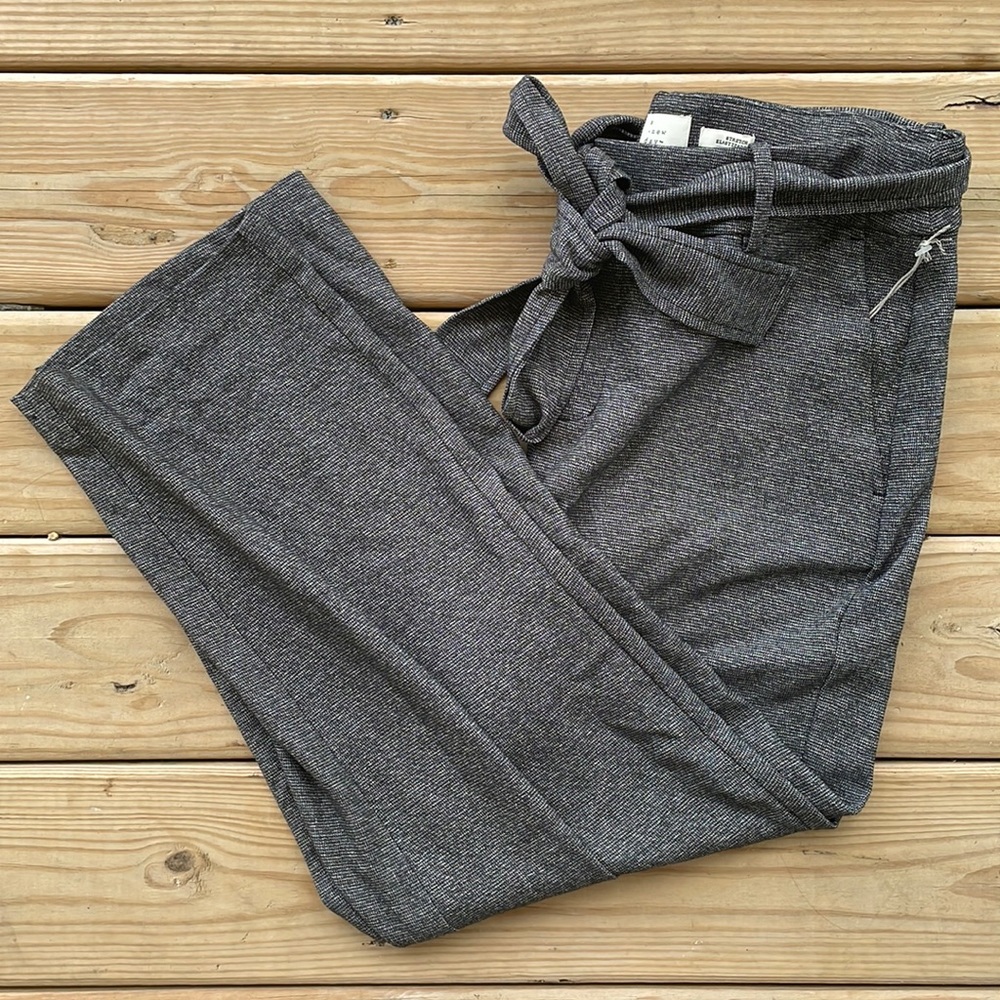 Charcoal Gray High-Rise Belted Trousers
